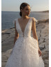 V Neck Ivory 3D Lace Tulle Floral Graceful Wedding Dress